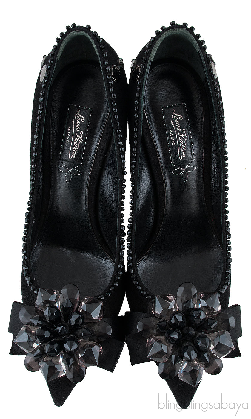 Black Catrin Bead Emb Vamp Heels