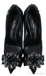 Black Catrin Bead Emb Vamp Heels