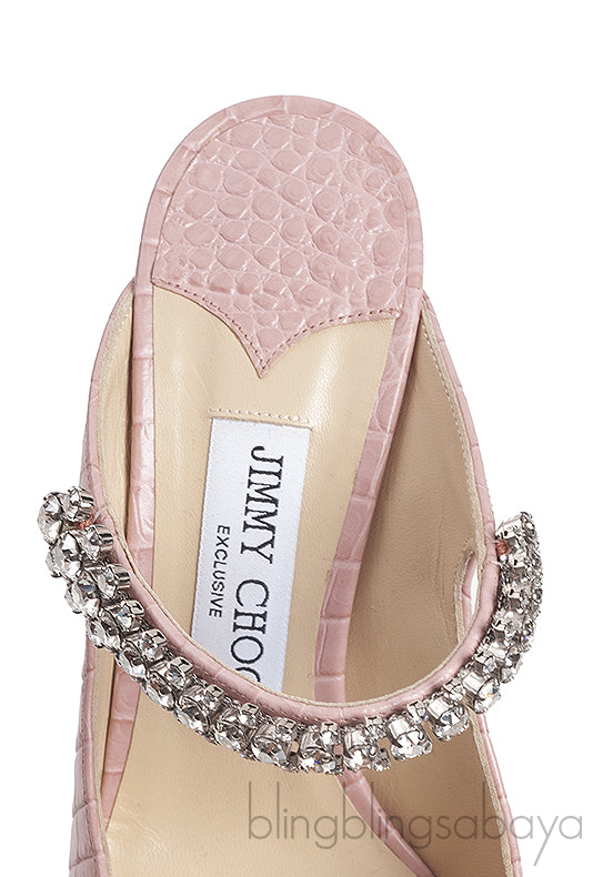 Pink Croc-effect Bing 100 Crystal-Embellished Leather Mules