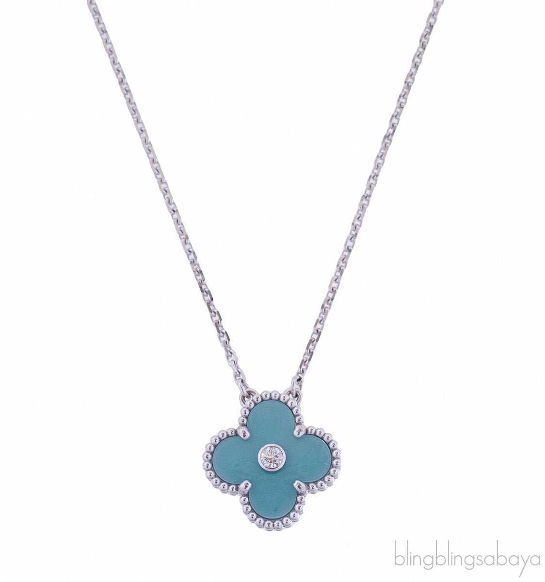Vintage Alhambra Celadon Sèvres Porcelain Diamond Holiday Pendant Necklace
