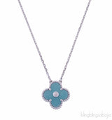 Vintage Alhambra Celadon Sèvres Porcelain Diamond Holiday Pendant Necklace