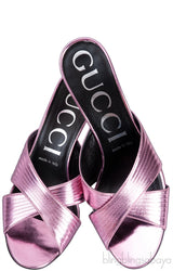 Gucci Criss-cross Metallic Pink Sandals