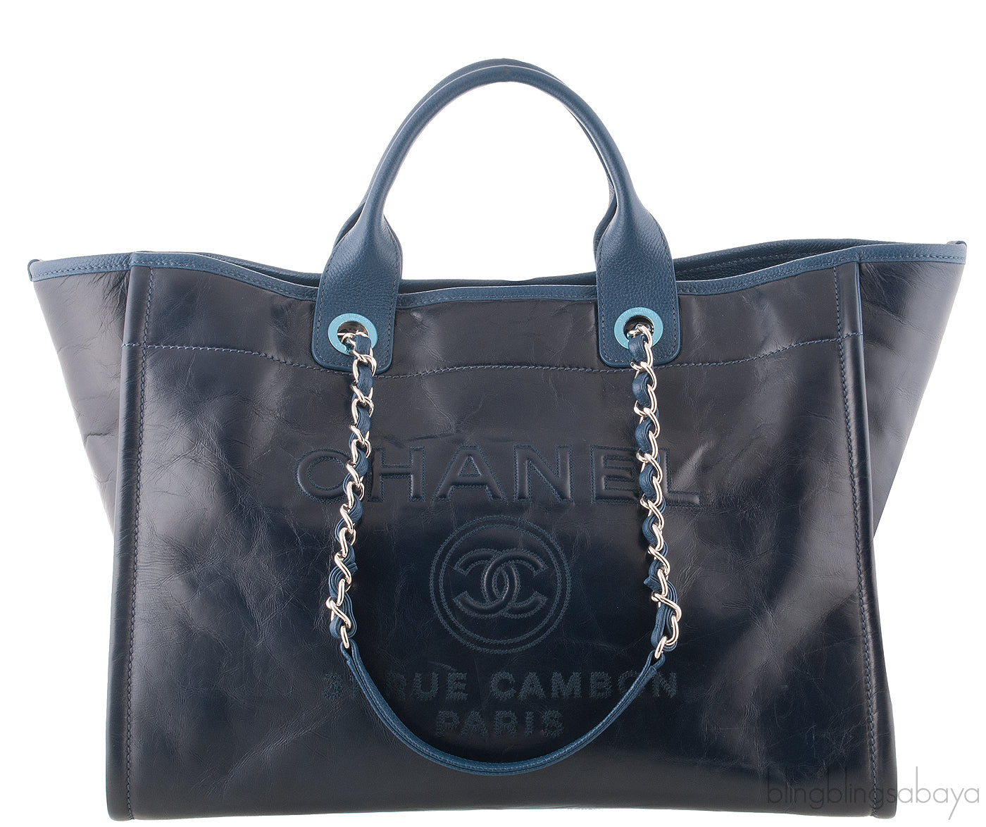 Deauville Large Blue Leather Tote