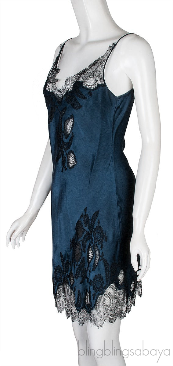 Dark Blue Lace Trim Cami Sress
