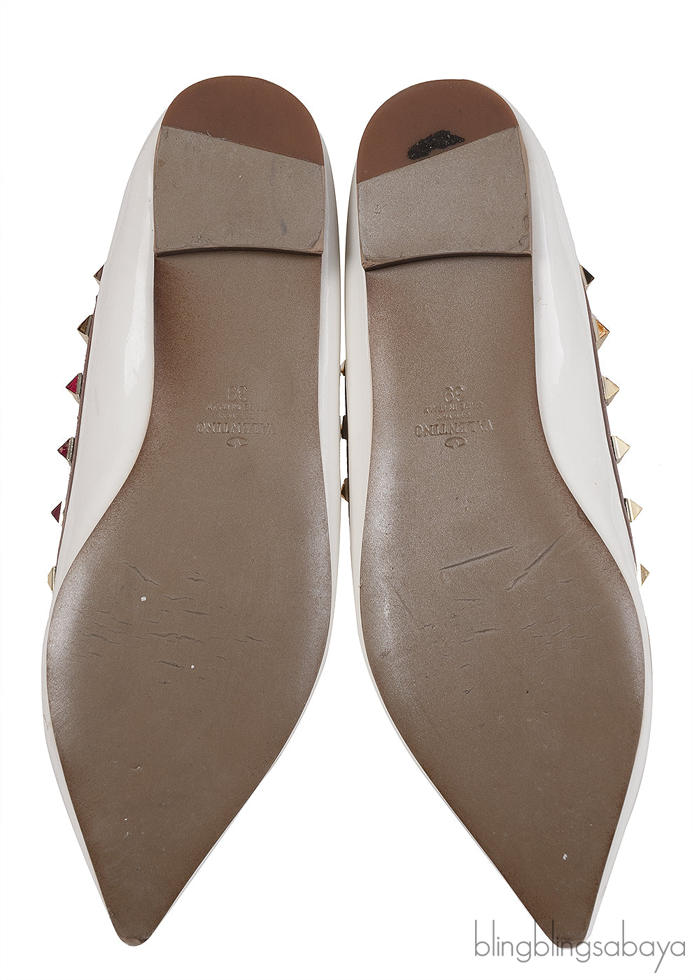 Valentino Garavani White Rockstuds Flat Shoes