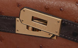 Hermes Kelly 32 Chocolate Natural and Dark Brown Ostrich GHW