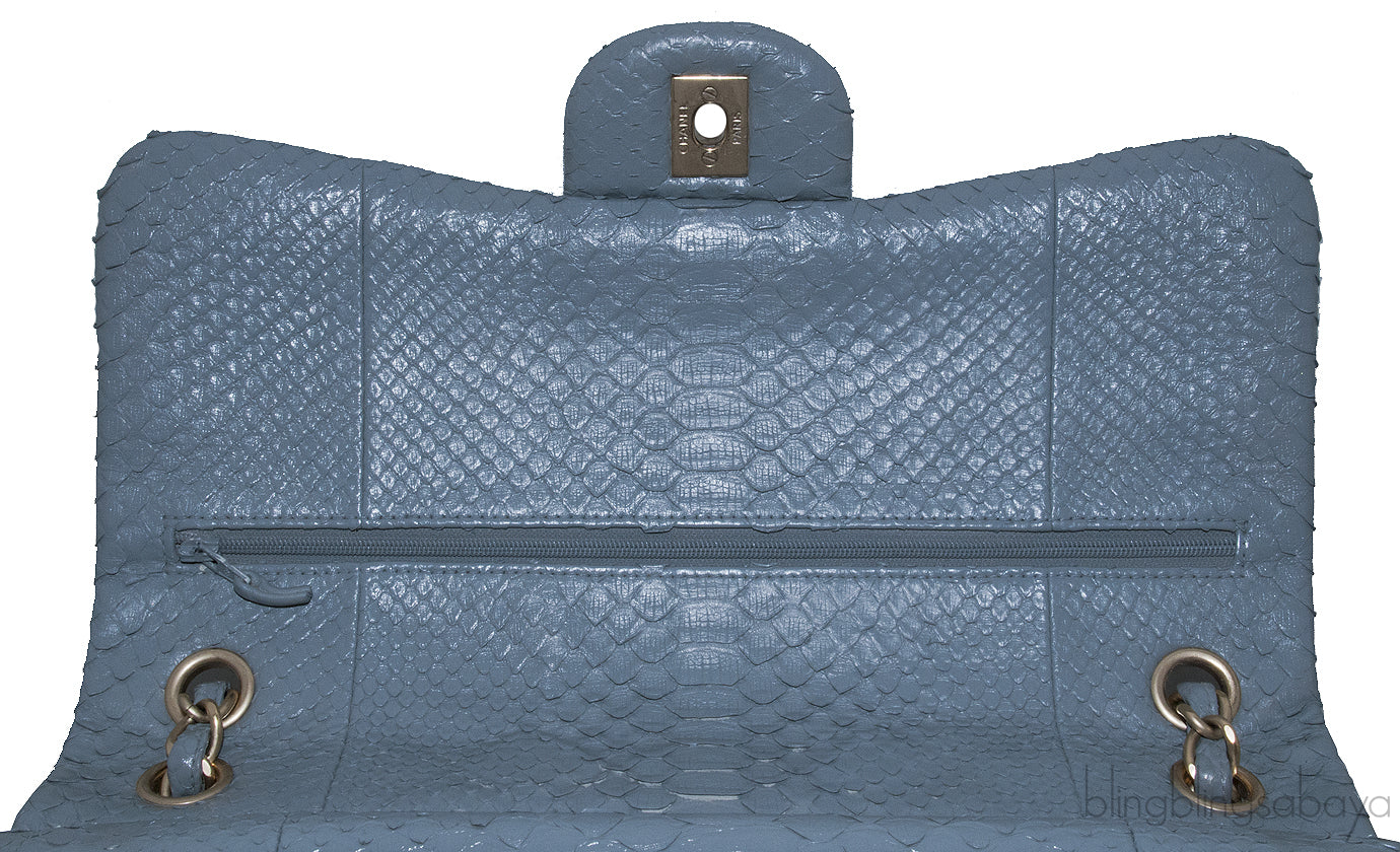 Gray Python Jumbo Double Flap Bag GHW