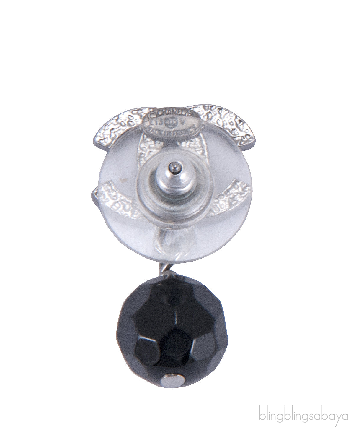 Silver CC Black Crystal Drop Earrings