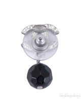 Silver CC Black Crystal Drop Earrings