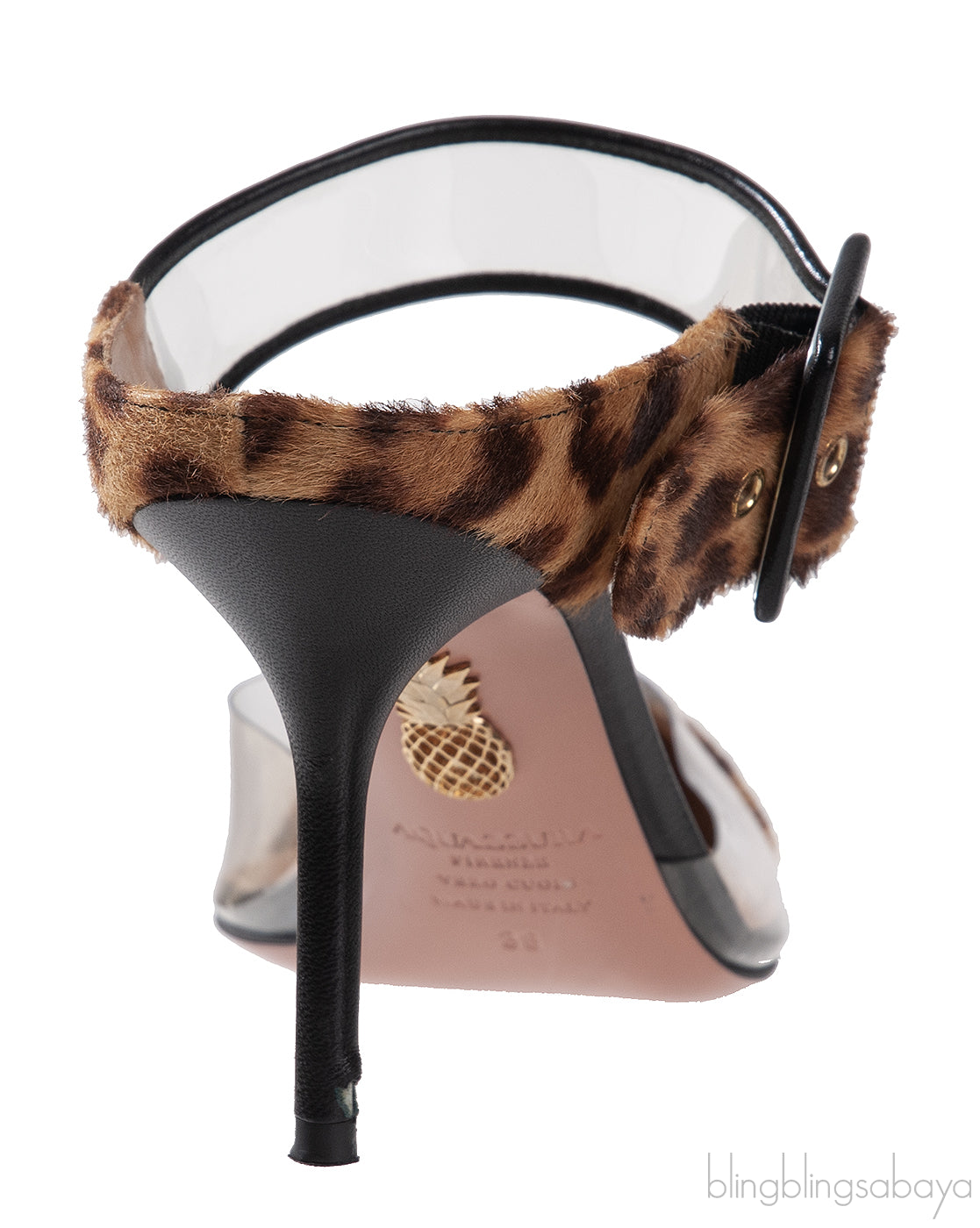 Aquazzura Brown Leopard Pony Hair PVC Mules