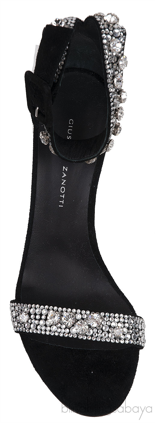 Black Suede Crystal Sandals