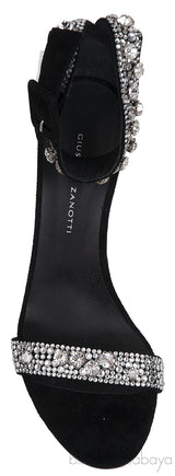 Black Suede Crystal Sandals