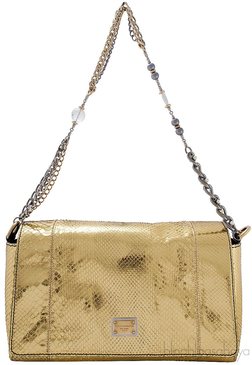 Metallic Gold Snakeskin Flap Bag