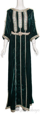 Emerald Green Velvet Crystal Jalabiya