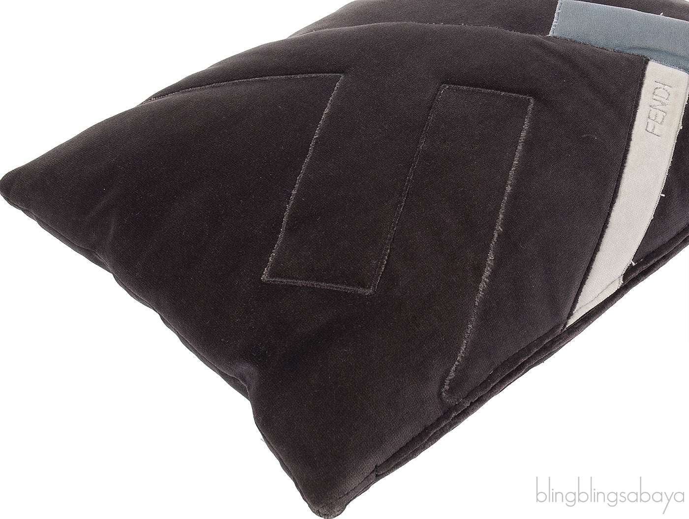 Fendi F Rectangular Grey Velvet Cushion