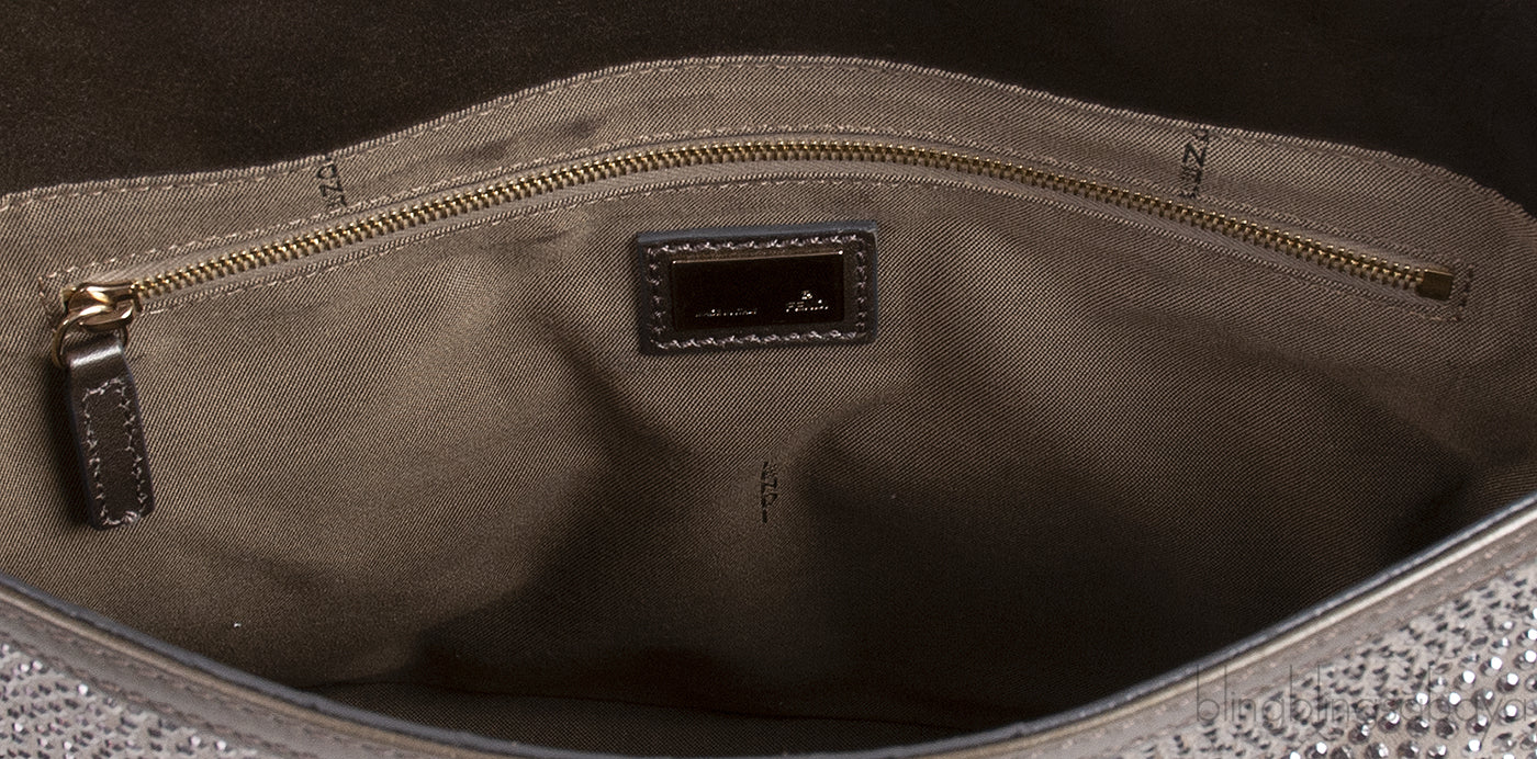 Grey Crystal Embellished Shoulder Bag