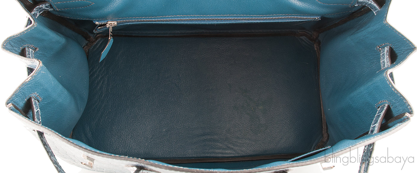 Birkin 35 Blue Tempete Porosus PHW