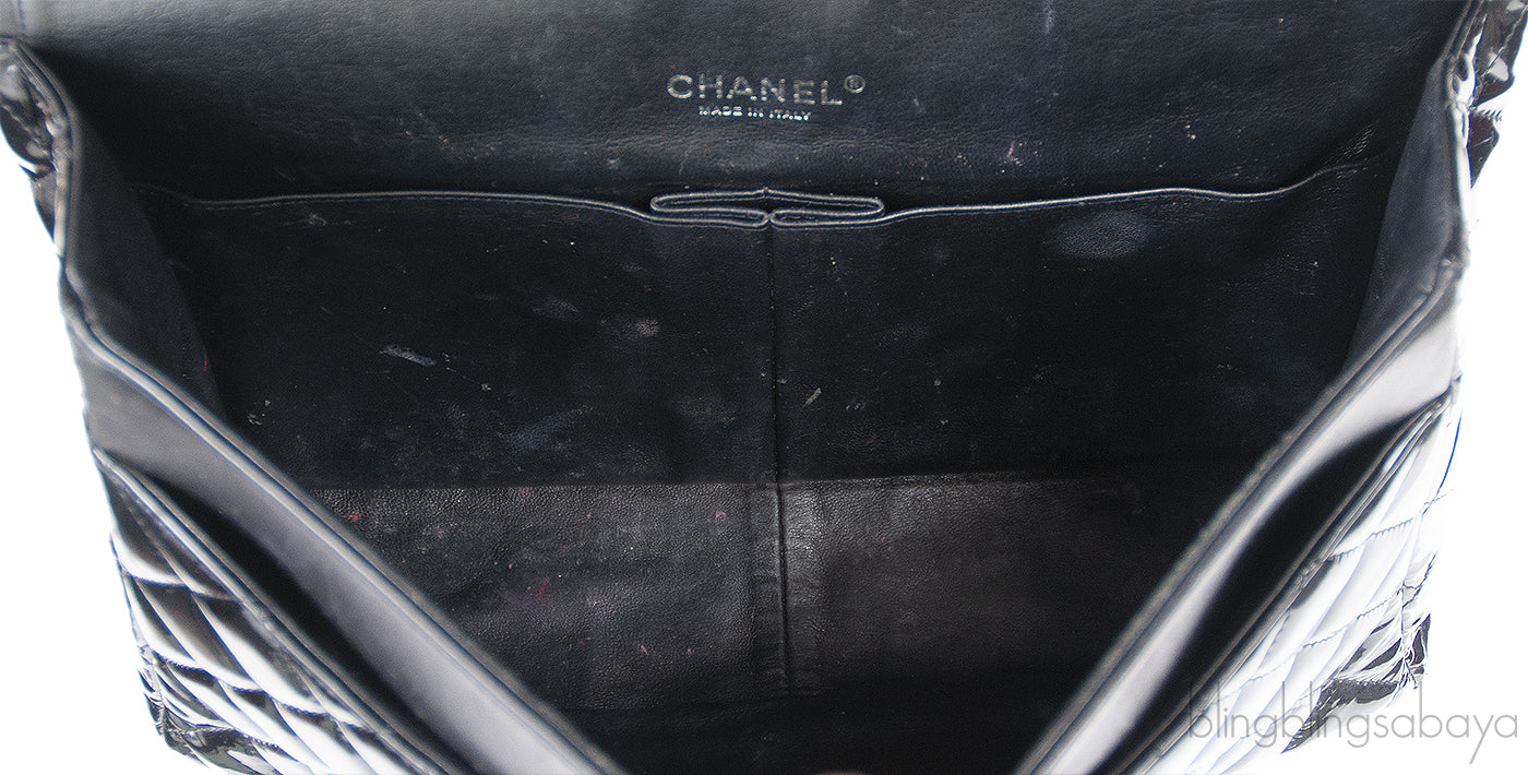 Chanel Black Patent Maxi Double Flap Quilted Bag