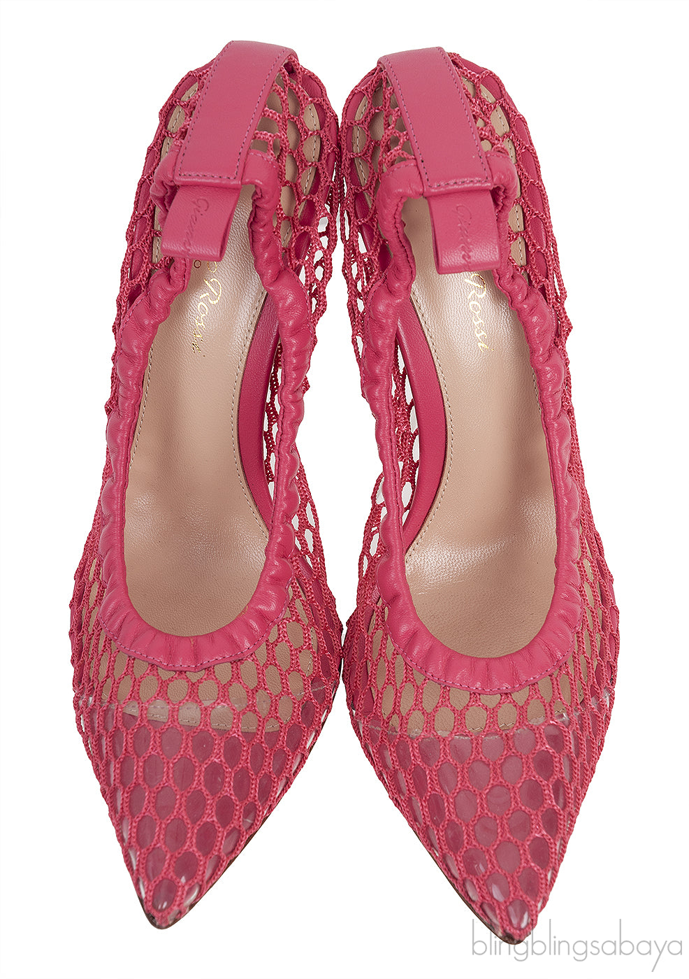 GIANVITO ROSSI Pink Leather Trimmed Fishnet Pump 38