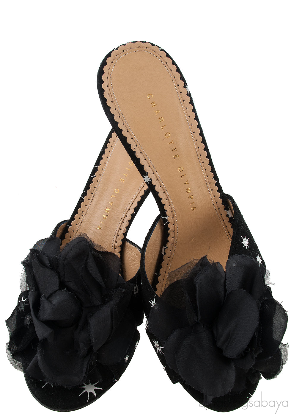 Black Floral Crystal Mule