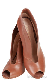 Vitello Luggage Tan Peep Toe Heels
