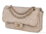 Crystal Bead Jewel Gold Medium Flap Bag