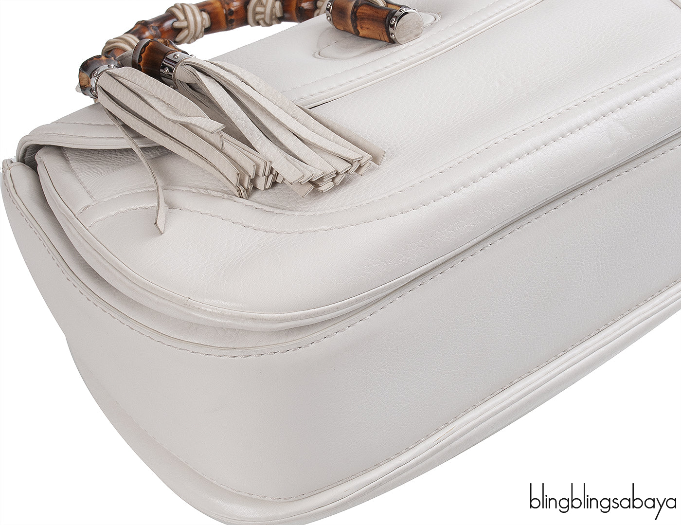 Gucci White Large Bamboo Top Handle Bag