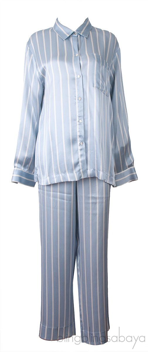 ASCENO Dust Blue Stripe Pajama Set*