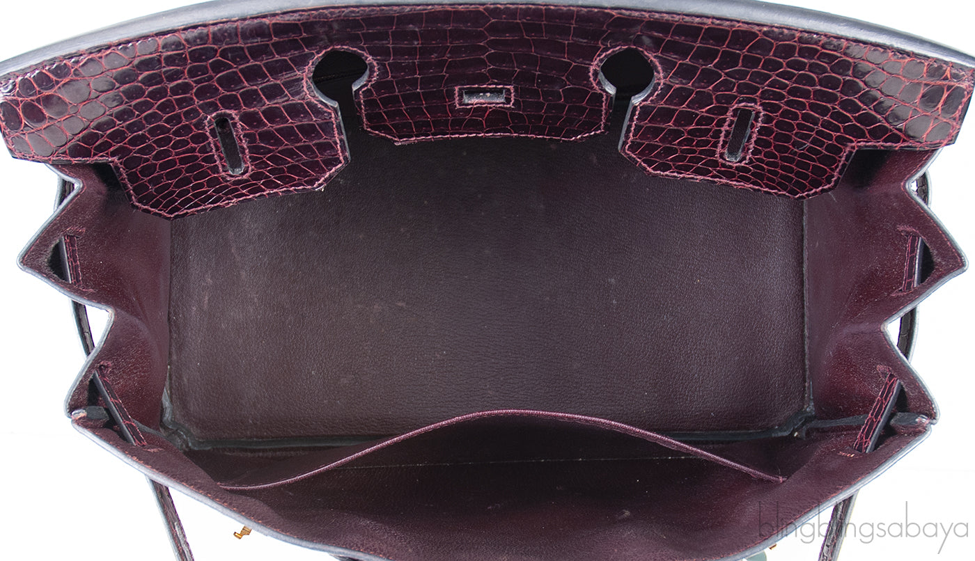 Birkin 35 Prune Crocodile Porosus GHW