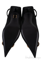Balenciaga Black Satin BB Pointed Toe Slingback