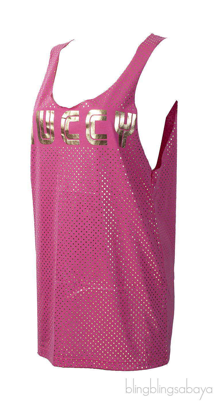 Gucci Pink Guccy and Star Metallic Gold Tank Top