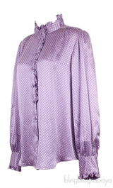 Violet Polka-dot Ruffle Trim Longsleeve Shirt