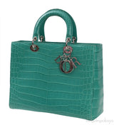 Lady Dior Large Green Crocodile Handbag