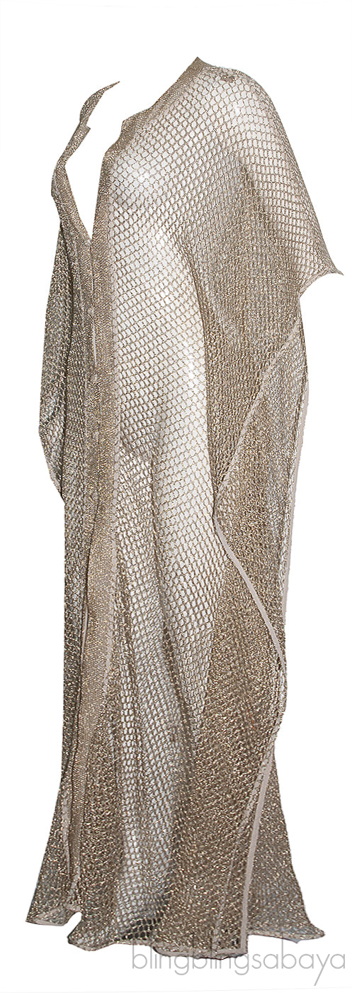 Metallic Gold Net Kaftan Dress