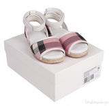 White Leather Pink Check Espadrille Kids Sandals