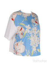 Light Blue Floral White Printed T-shirt