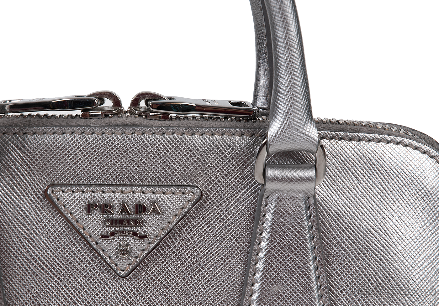 Silver Saffiano Promenade Top Handle Bag