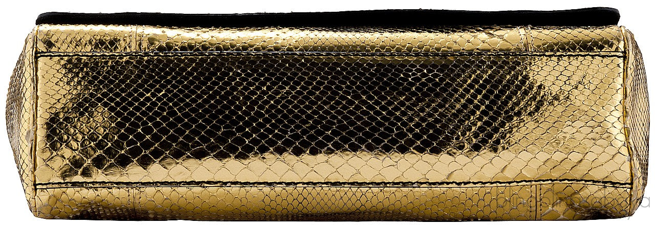Metallic Gold Snakeskin Flap Bag
