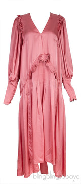 Old Rose Pleated Ruffle Dress