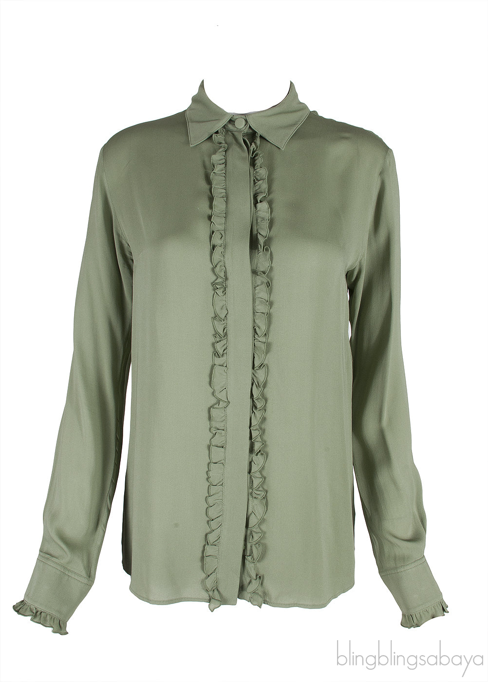 Moss Green Ruffle Trimmed Shirt