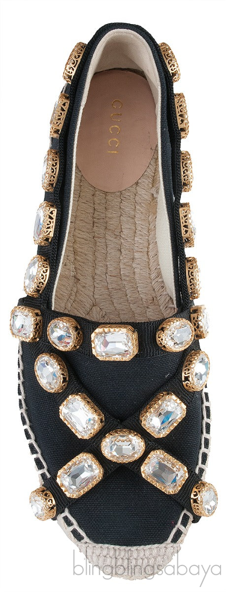 Gucci Pepita Black Canvas Crystal Espadrille