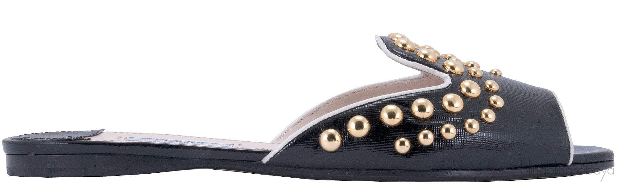 Studs Black Saffiano Open Toe Slide