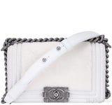 Small Le Boy White Fur Flap Bag