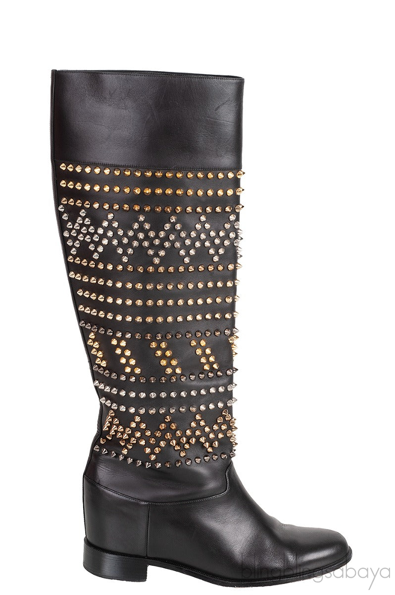 Black Rom Chic Flat Studded Boots