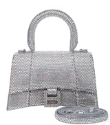 Hourglass XS Silver Rhinestone Suede Calfskin