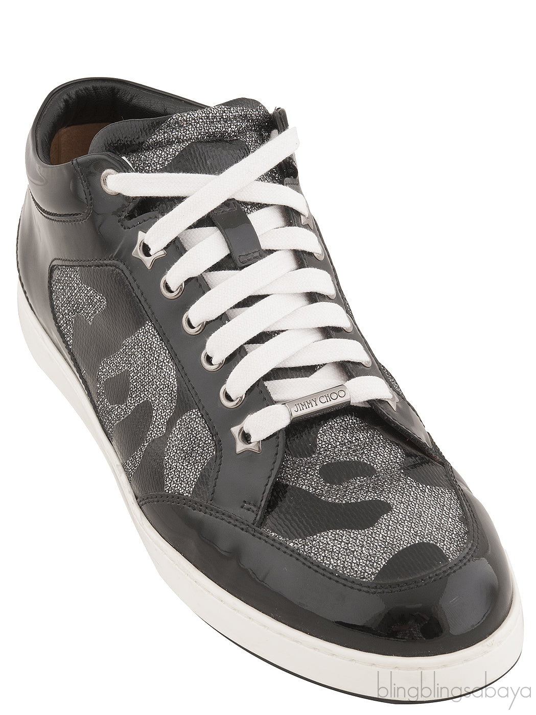 Black Patent Camou Silver Sneakers