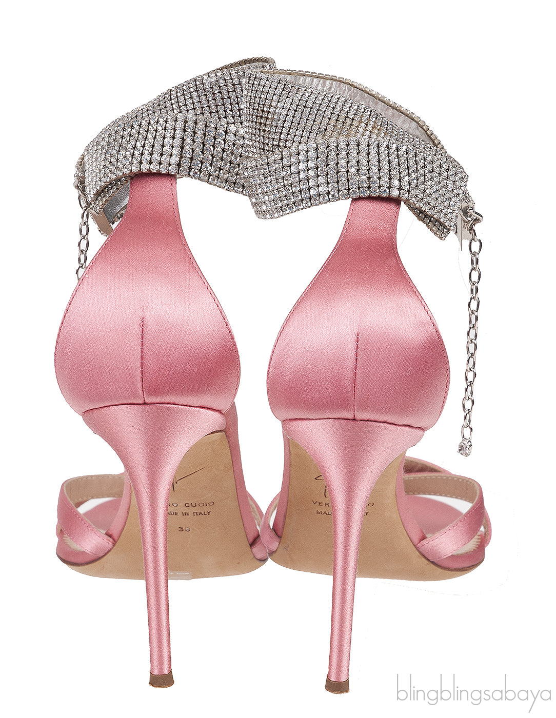 Light Pink Satin Crystal Embellished Sandals