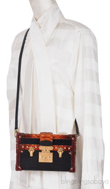 Black Leather Python Trim Petite Malle