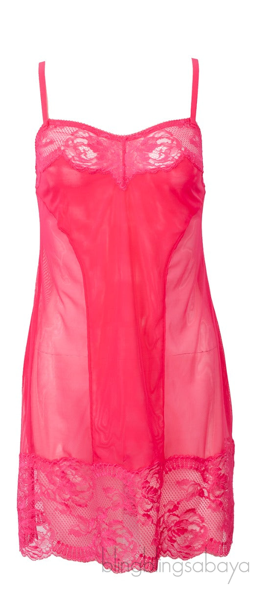 Neon Pink Lace Trim Camisole Dress