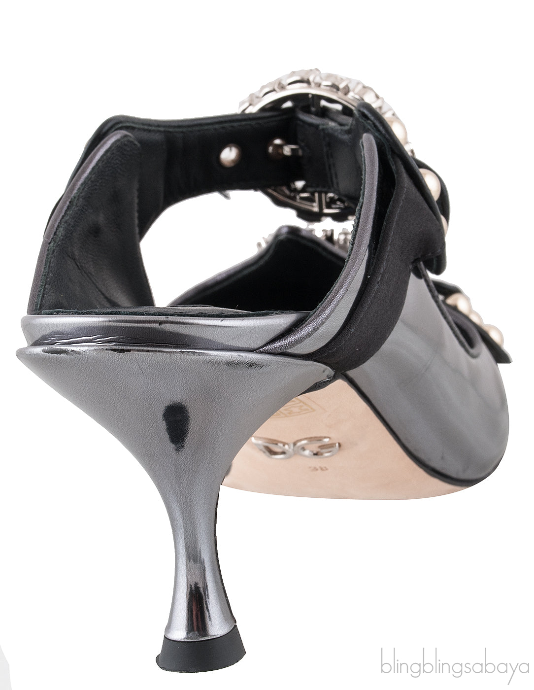Patent Grey Crystal Slide Mule